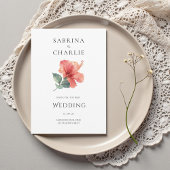 Coral Red Hibiscus Floral Tropical Wedding 招待状