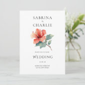 Coral Red Hibiscus Floral Tropical Wedding 招待状 (スタンド正面)