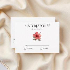 Coral Red Hibiscus QR Code Tropical Modern Wedding 出欠カード