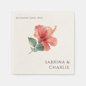 Coral Red Hibiscus Tropical Beach Wedding スタンダードカクテルナプキン (正面)