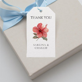 Coral Red Hibiscus Tropical Destination Wedding  ギフトタグ