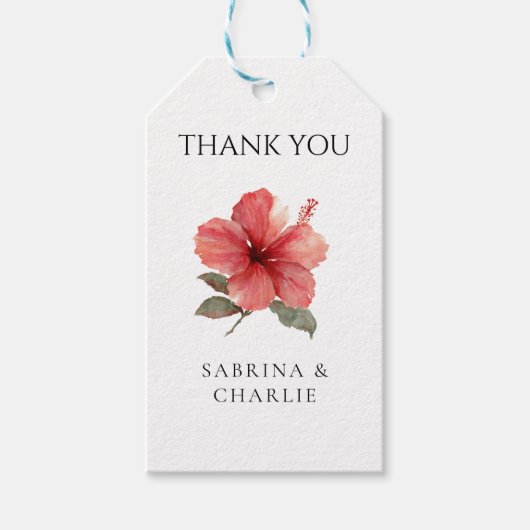Coral Red Hibiscus Tropical Destination Wedding  ギフトタグ (正面)