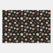 Coral Red Roses and Foliage Pattern ラッピングペーパーシート (正面3)