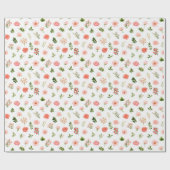 Coral Red Roses and Foliage Pattern ラッピングペーパー (フラット)