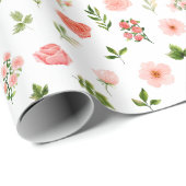 Coral Red Roses and Foliage Pattern ラッピングペーパー (ロールコーナー)