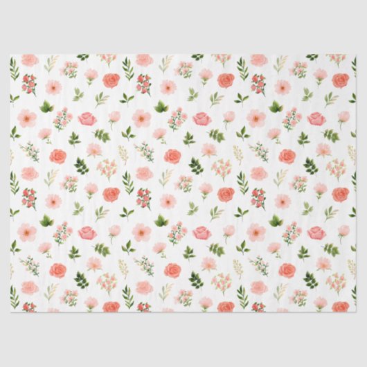 Coral Red Roses and Foliage Pattern 薄葉紙 (正面)