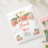 Coral Red Roses Bridal Shower Thank You フェイバーバッグ (封をした状態)