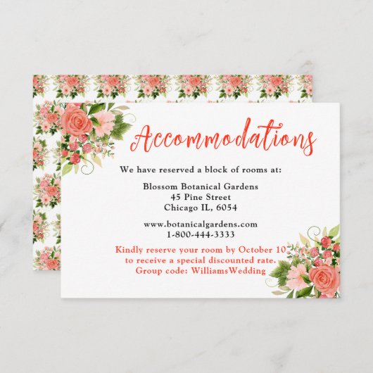 Coral Red Roses with Foliage エンクロージャーカード (正面/裏面)