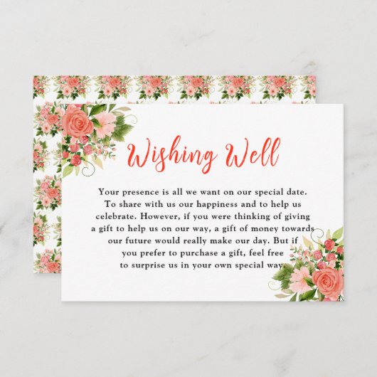 Coral Red Roses with Foliage エンクロージャーカード (正面/裏面)