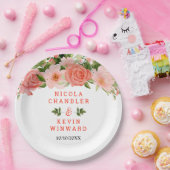 Coral Red Roses with Foliage ペーパープレート (パーティー)