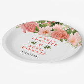 Coral Red Roses with Foliage ペーパープレート (アングル)