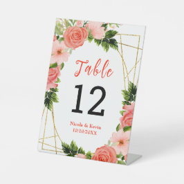 Coral Red Roses with Foliage 台座サイン