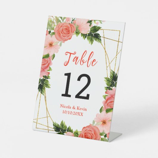 Coral Red Roses with Foliage 台座サイン (正面)