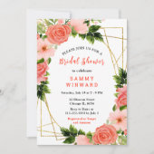 Coral Red Roses with Foliage 招待状 (正面)