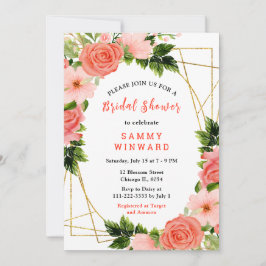 Coral Red Roses with Foliage 招待状