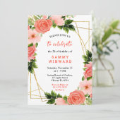 Coral Red Roses with Foliage 招待状 (スタンド正面)