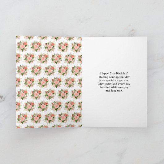 Coral Red Roses with Foliage Birthday カード (内部)