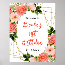 Coral Red Roses with Foliage Birthday Welcome