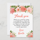 Coral Red Roses with Foliage Bridal Shower サンキューカード (正面)