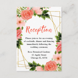 Coral Red Roses with Foliage Wedding Reception エンクロージャーカード
