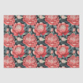 Coral Red & Sage Green Peony Flowers Tissue Paper 薄葉紙 (正面)