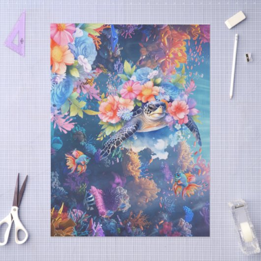 Coral Reef, Sea Turtle & Fish Decoupage 薄葉紙 (クラフト)
