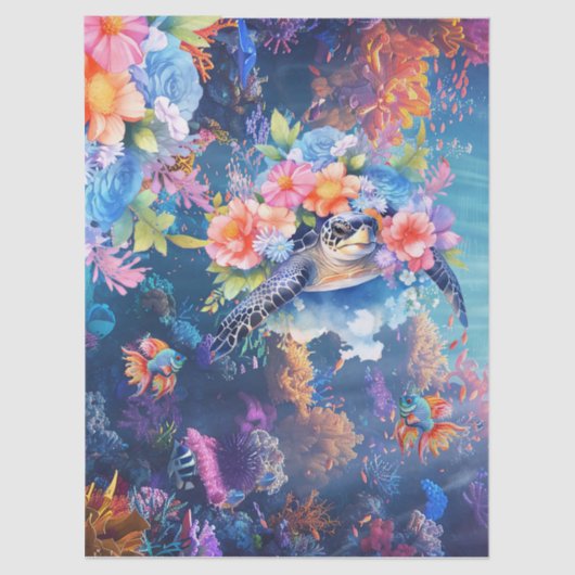 Coral Reef, Sea Turtle & Fish Decoupage 薄葉紙 (正面)