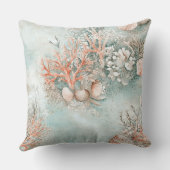 Coral Reef Seashells & Aqua Waves Pattern (10) クッション (裏面)