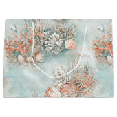 Coral Reef Seashells & Aqua Waves Pattern (10) ラージペーパーバッグ (正面)