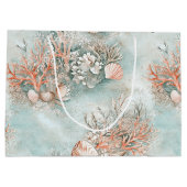 Coral Reef Seashells & Aqua Waves Pattern (10) ラージペーパーバッグ (裏面)