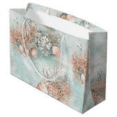 Coral Reef Seashells & Aqua Waves Pattern (10) ラージペーパーバッグ (裏面アングル)