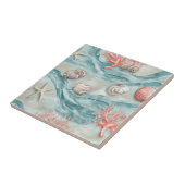 Coral Reef Seashells & Aqua Waves Pattern (12) タイル (側面)