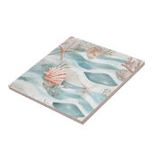 Coral Reef Seashells & Aqua Waves Pattern (4) タイル (側面)
