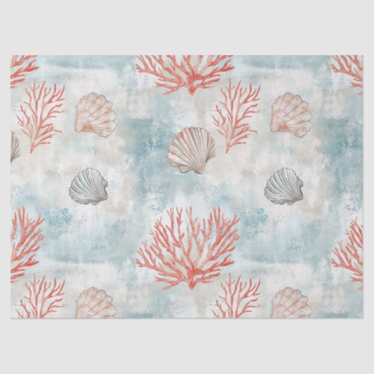 Coral Reef Seashells & Aqua Waves Pattern (7) 薄葉紙 (正面)