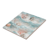 Coral Reef Seashells & Aqua Waves Pattern (9) タイル (側面)