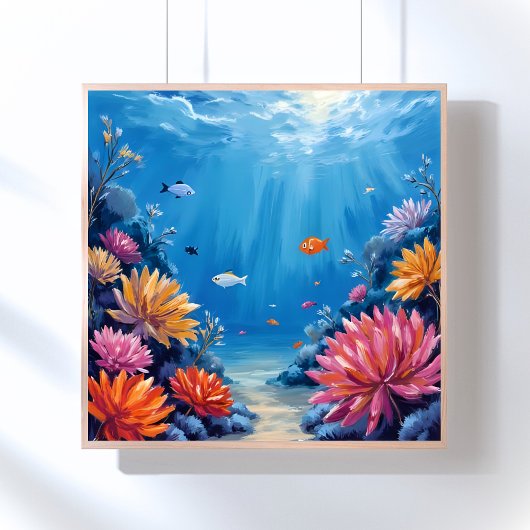 Coral Reef Under the Sea Ocean Painting ポスター