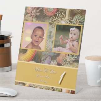 Coral Reef Vintage Photo Age Wedding Table Number 台座サイン