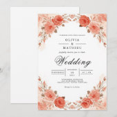 Coral Rose Arch Flora Wedding 招待状 (正面/裏面)