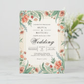 Coral & Sage Floral Arch Wedding 招待状 (スタンド正面)