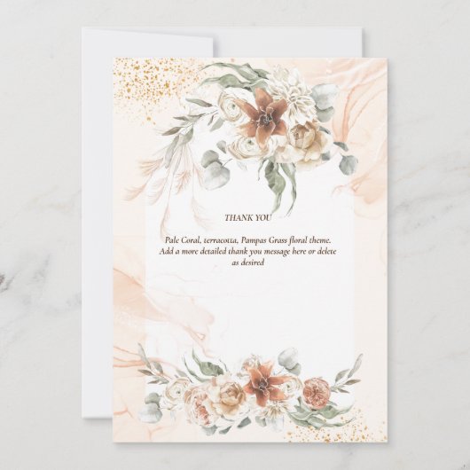 Coral Sage Pampas Grassフローラ写真ありがとう サンキューカード (裏面)