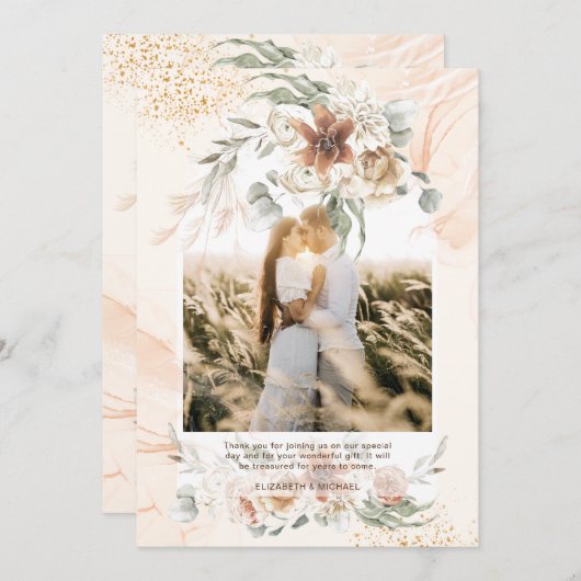 Coral Sage Pampas Grassフローラ写真ありがとう 招待状 (正面/裏面)