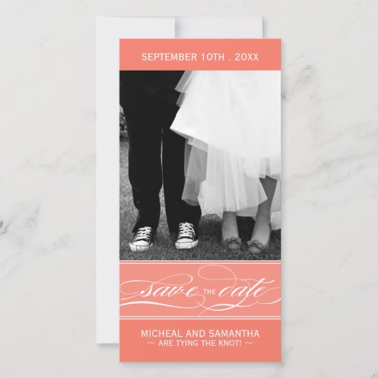 Coral Save the Date Photo Card (4x8) セーブザデート (正面)