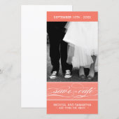 Coral Save the Date Photo Card (4x8) セーブザデート (正面/裏面)