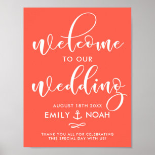 Coral Script航海のの結婚Welcome Sign Poster ポスター