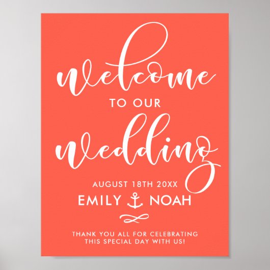 Coral Script航海のの結婚Welcome Sign Poster ポスター (正面)