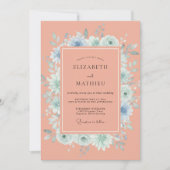 Coral Soft Botanical Summer Wedding 招待状 (正面)