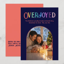 Coral Spark Xmas Baby Birth Announcement Photo