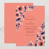 Coral Striking Summer Wedding 招待状 (正面/裏面)