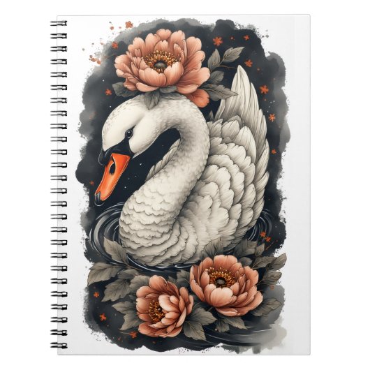 "Coral Swan" Floral Art Spiral Notebook ノートブック (正面)