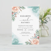 Coral & Teal Bloom Arch Wedding 招待状 (スタンド正面)
